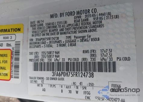 2015 Ford Fusion Se from USA, damaged, VIN 3FA6P0H75FR124738